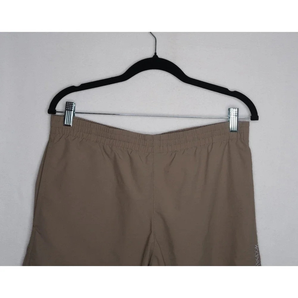 Reebok Mens Medium Tan Khaki Woven Athletic Shorts Elastic Waist Training Gym